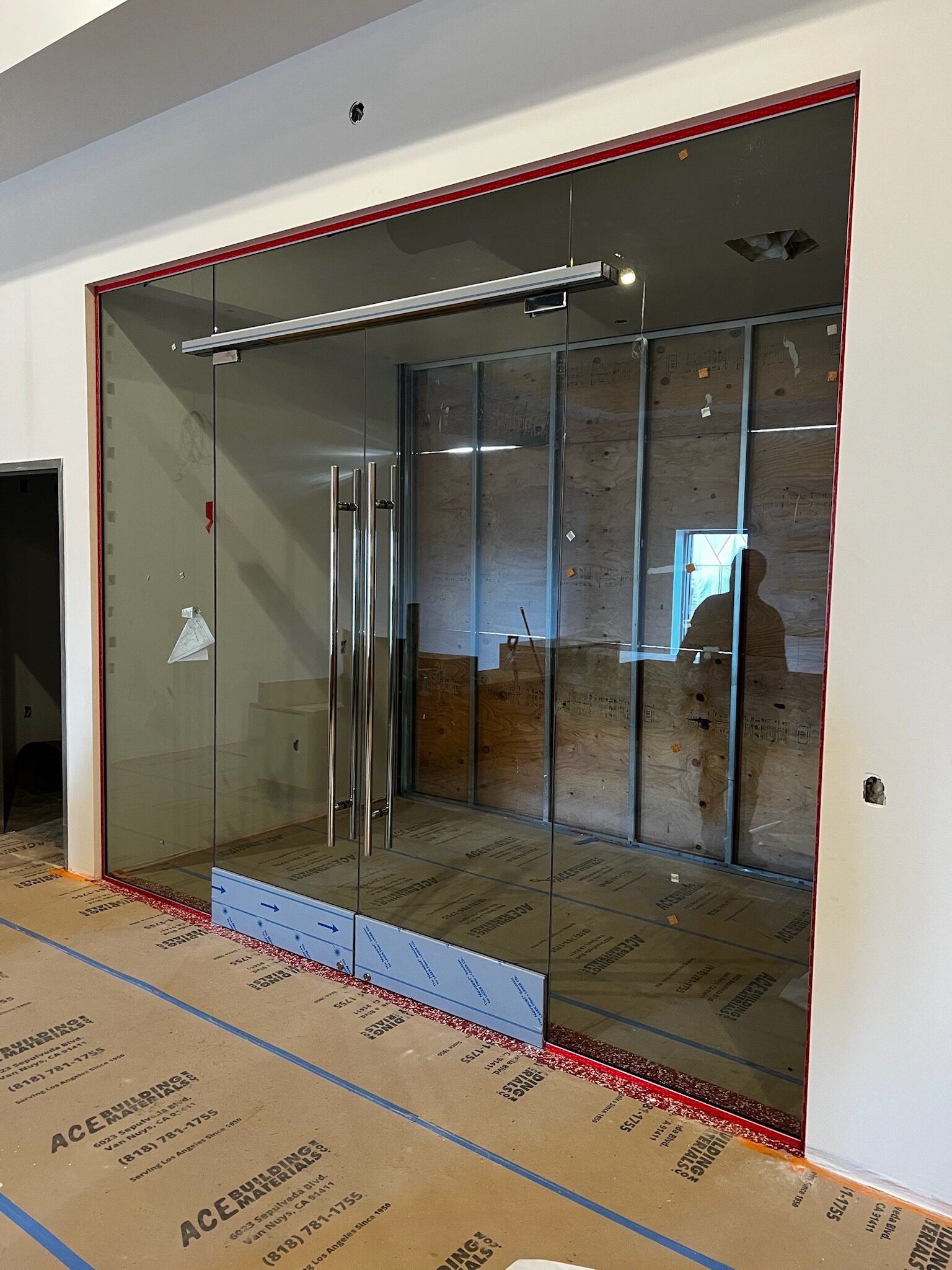 Commercial glass storefront installation